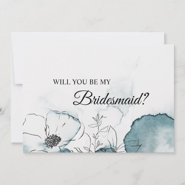 Aquamarine Sketch Bridesmaid-Vorschlagskarte Einladung (Vorderseite)
