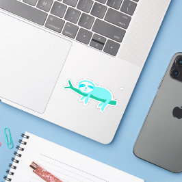 Aquamarine Sloth an einer Zweigstelle Aufkleber