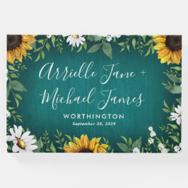 Aquamarine Sonnenblume Rustikales Hochzeitshaus Gästebuch