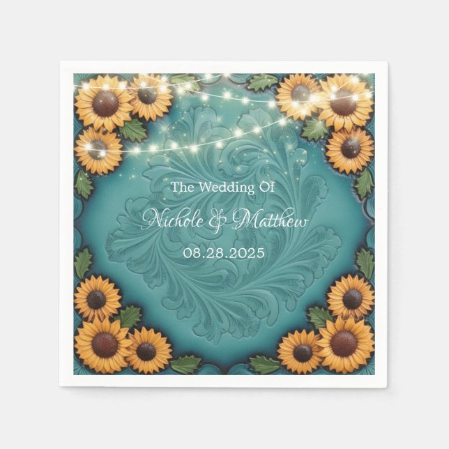Aquamarine Sonnenblumen-Hochzeit mit geschliffenem Serviette (Vorderseite)