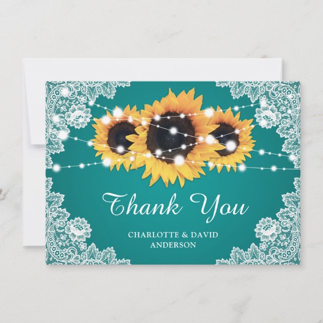 Aquamarine Sonnenblumenhochzeit Dankeschön Karte (Vorderseite)