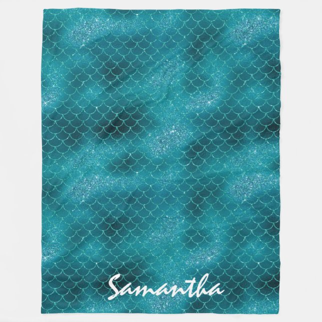 Aquamarine Sparkasse Mermaid personalisiert Fleecedecke (Vorderseite)