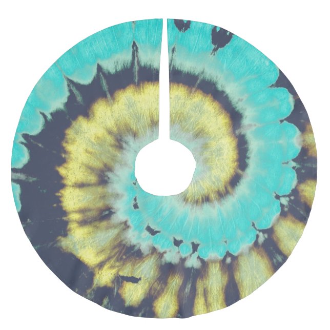 Aquamarine Spirale: Grunge Hippie Texture. Polyester Weihnachtsbaumdecke (Vorderseite)