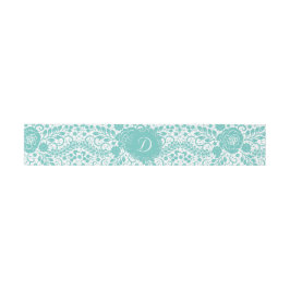 Aquamarine Spitzen-Bauchband mit Monogramm Einladungsbanderole