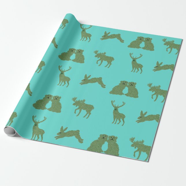 Aquamarine Staffordshire Hunde Topiary Deer Kaninc Geschenkpapier (Ungerollt)