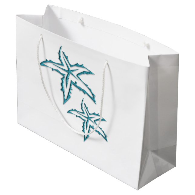 Aquamarine Starfish Große Geschenktüte (Rückseite Schrägansicht)
