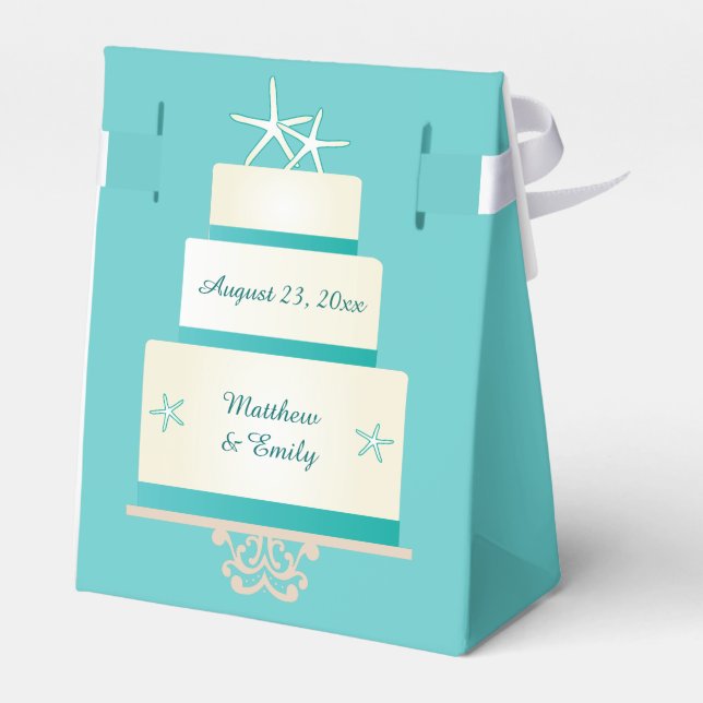 Aquamarine Starfish Hochzeitstorte Geschenkschachtel (Rückseite)