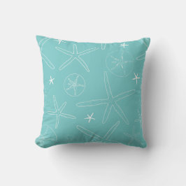 Aquamarine Starfish & Sand Dollar Throw Kissen