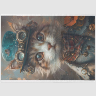 Aquamarine Steampunk-Katze mit Aquamariner Hat-Dec Seidenpapier