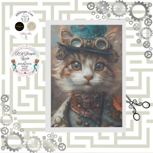 Aquamarine Steampunk-Katze mit Aquamariner Hat-Dec Seidenpapier