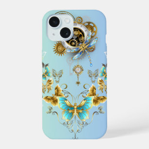 Aquamarine Steampunkgrafik, mechanische Stabilität iPhone 15 Hülle