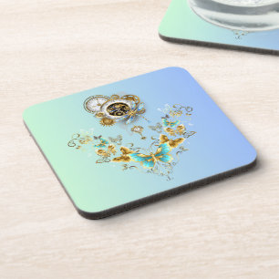 Aquamarine Steampunkgrafik, ruhige Mechanik Getränkeuntersetzer