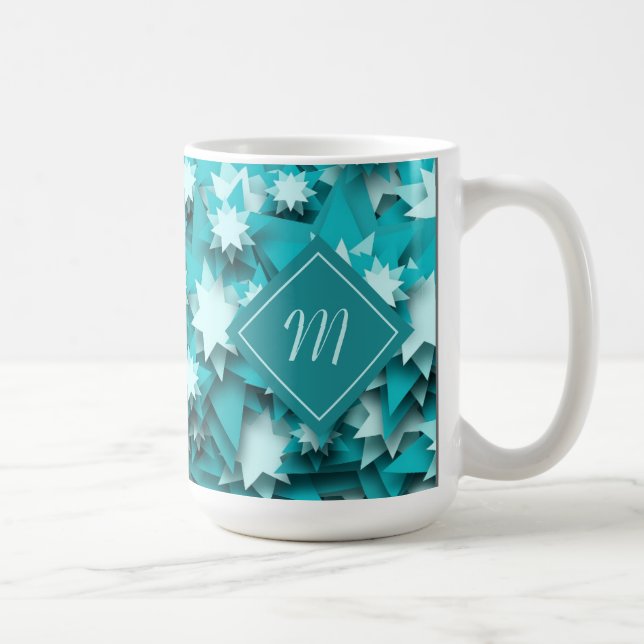 Aquamarine Sterne Mit Monogramm Kaffeetasse (Rechts)