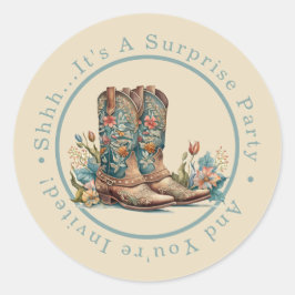 Aquamarine Stiefel und Wildblumen Überraschendes P Runder Aufkleber