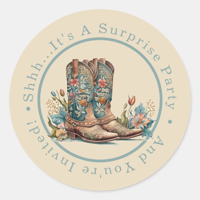 Aquamarine Stiefel und Wildblumen Überraschendes P Runder Aufkleber (Vorderseite)