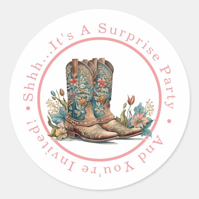 Aquamarine Stiefel und Wildblumen Überraschendes P Runder Aufkleber (Vorderseite)