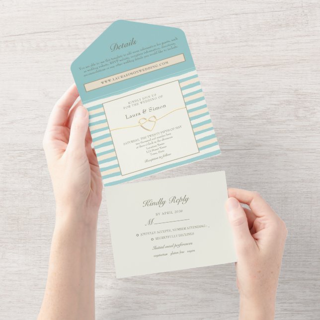 Aquamarine stilvolle Hochzeit All In One Einladung (Abreißen)