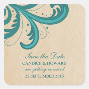 Aquamarine Stilvolle Wirbel Save the Date Sticker