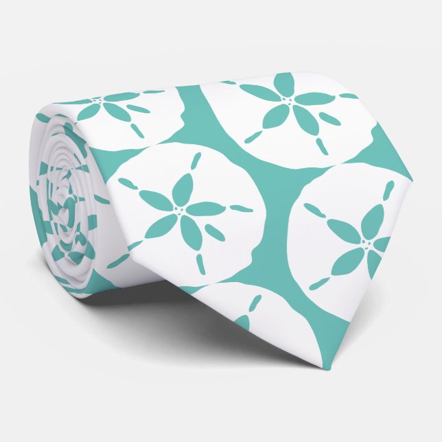 Aquamarine Strandhochzeit mit weißem Sand Dollars Krawatte (Gerollt)