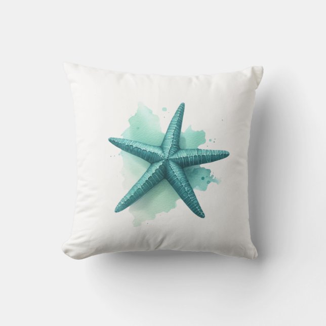 Aquamarine Strandküste Meereswelt Starfish Kissen (Vorderseite)