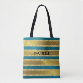 Aquamarine Streifen aus blau und goldfarbenem Glit Tasche