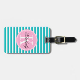 Aquamarine Streifen mit Bubblegum rosa Monogramm Gepäckanhänger