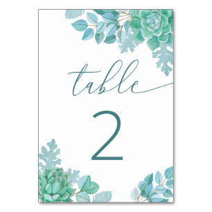 Aquamarine Sukkulente Hochzeit   Blue Green Botani Tischnummer