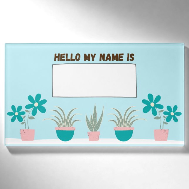 Aquamarine Sukkuline und Blume Namenschild (Vorderseite)