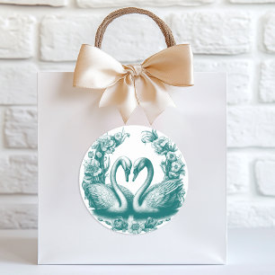 Aquamarine Swan Lake Love Birds Hochzeit Runder Aufkleber