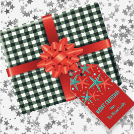 Aquamarine Tags mit Sternenfischen und Dots Red Ho Geschenkanhänger