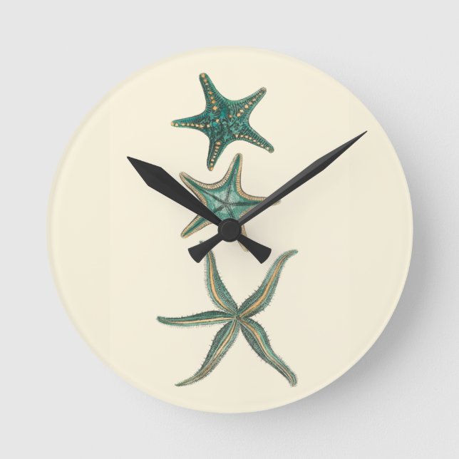 Aquamarine Triple Starfish Runde Wanduhr (Vorderseite)