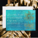 Aquamarine Tropenpalme Rette unsere Hochzeit Save The Date<br><div class="desc">Strand oder tropische Hochzeit in Urlaubsort Rette unsere Date Cards mit einer glitzernden Goldpalme auf einem grunge-artigen aquamarinen Hintergrund. Personalisieren Sie mit Ihrem eigenen Text. Kontaktieren Sie uns für Hilfe bei der Anpassung oder um passende Produkte anzufordern.</div>