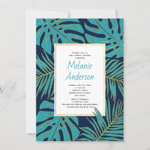 Aquamarine tropische Blätter Hochzeit Brautparty Einladung