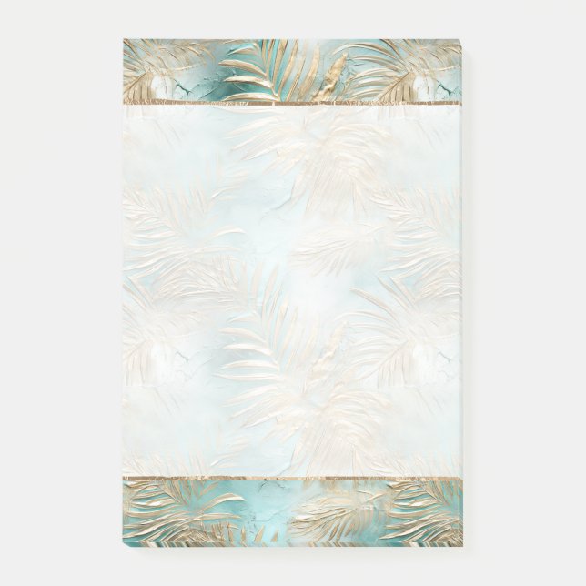 Aquamarine tropische Glam Gold Blätter Post-it Klebezettel (Vorderseite)