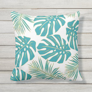 Aquamarine tropische Monstera-Blätter Kissen
