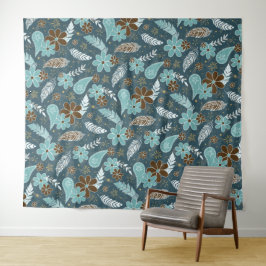 aquamarine türkisfarbene Federn doodlen Blume boho Wandteppich