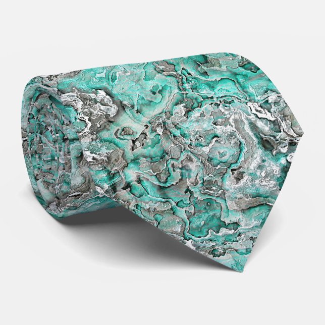 Aquamarine türkisfarbene Imitate Silbermineralien  Krawatte (Gerollt)