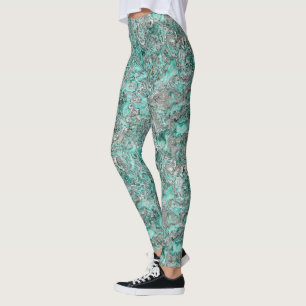 Aquamarine türkisfarbene Imitate Silbermineralien Leggings