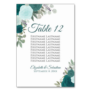 Aquamarine türkisfarbene Rose Elegantes Hochzeitss Tischnummer