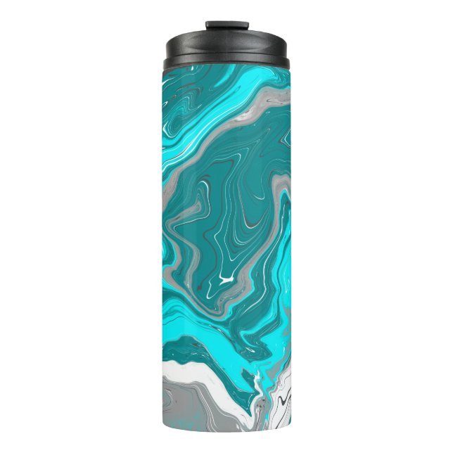 Aquamarine, türkisfarbene, weiße Marmorfliesen Kun Thermosbecher (Vorderseite)