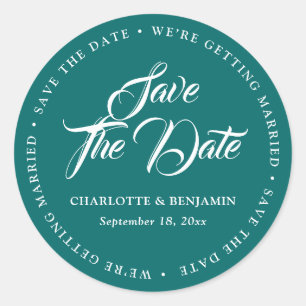 Aquamarine Typografie-SkriptWedding Save the Date Runder Aufkleber