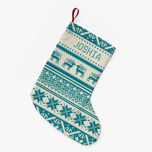 Aquamarine u. beige hässliche kleiner weihnachtsstrumpf (Vorderansicht (hängend))