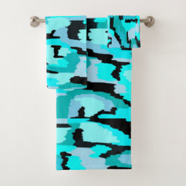 Aquamarine und Abstrakte Schwarzweißdrucke Badhandtuch Set