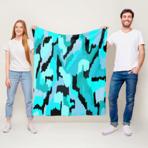 Aquamarine und Abstrakte Schwarzweißdrucke Fleecedecke