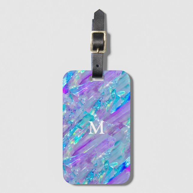 Aquamarine und Amethyst Crystal Gepäckanhänger (Vorderseite Vertikal)