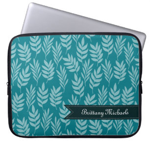 Aquamarine und Aqua Elegante Blätter Muster mit Na Laptopschutzhülle