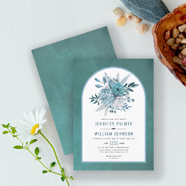 Aquamarine und aquablaue Blumen und Bogenhochzeit Einladung