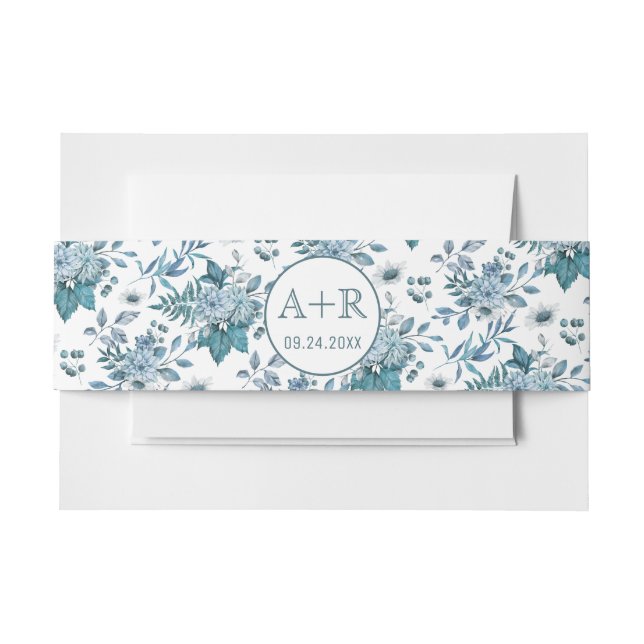 Aquamarine und aquablaue Blumenmuster Initialen Ho Einladungsbanderole (Vorderseite Beispiel)