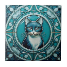 Aquamarine und aquablaue Imitate Relief Art Nouvea Fliese