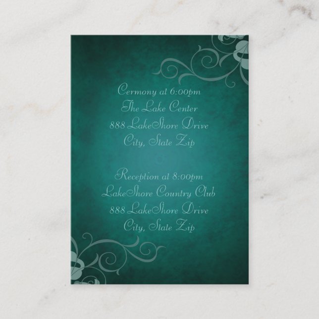 Aquamarine und Aquamarine Scroll Guest Info Busine Begleitkarte (Vorderseite)